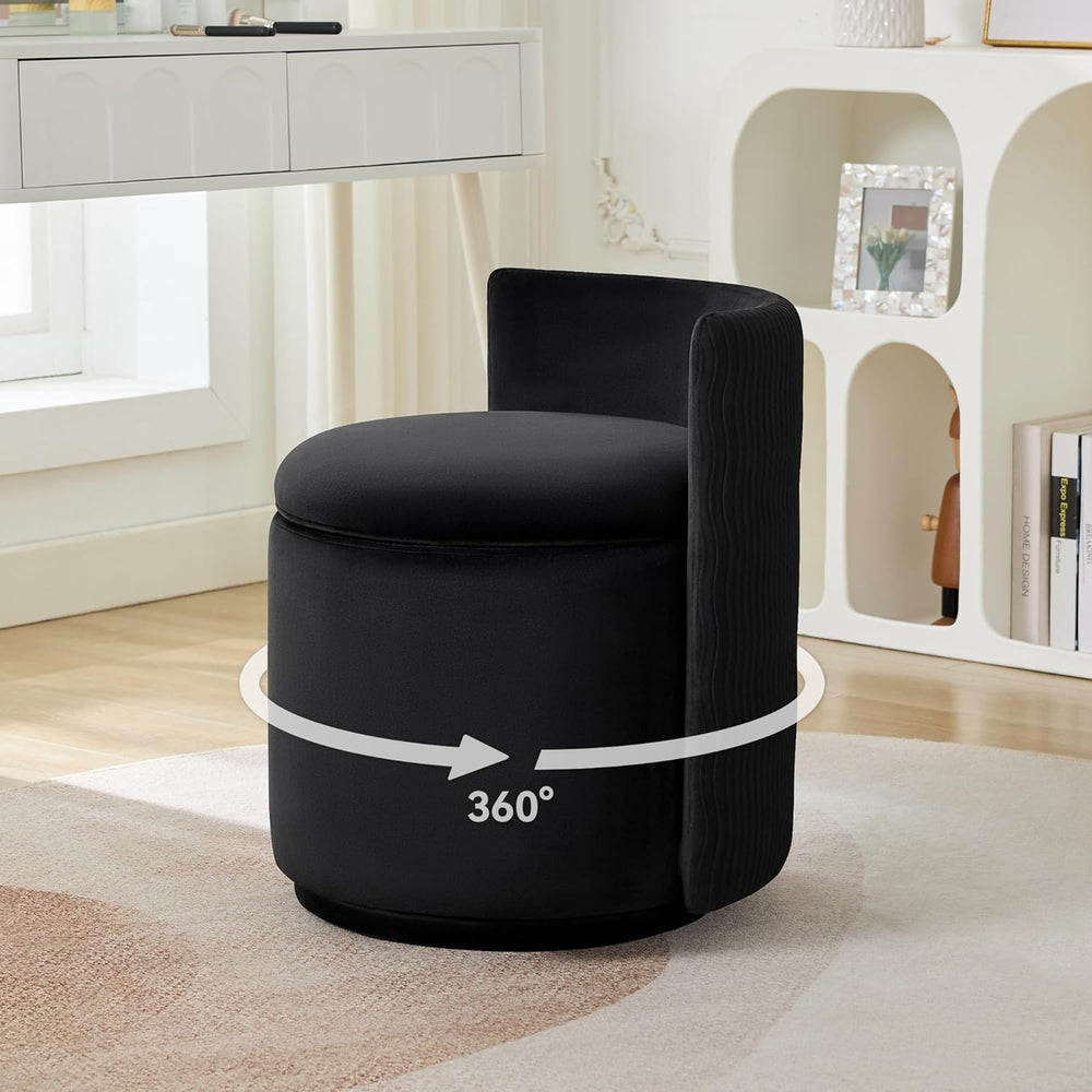 WUTUTUEE Velvet Vanity Chair with Storage, 360° Swivel Makeup Chair with Wave...