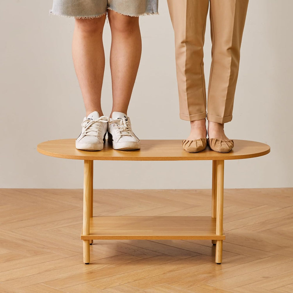 Aibiju Wooden Tea Table Small Coffee Table, 2 Tier Coffee Table for Living Ro...