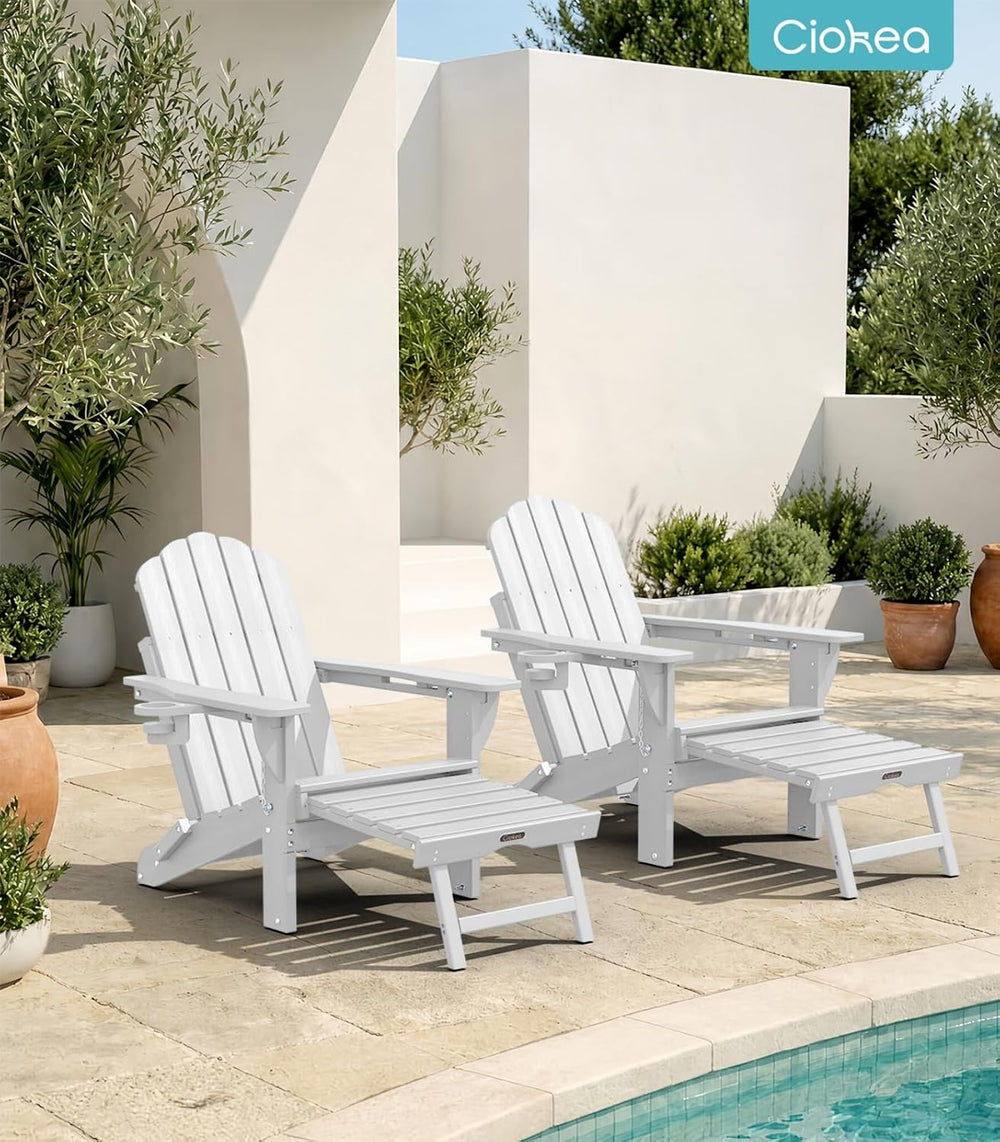 Ciokea Adirondack Rocking Chair with Ottoman, Foldable HDPE Rocker (White)