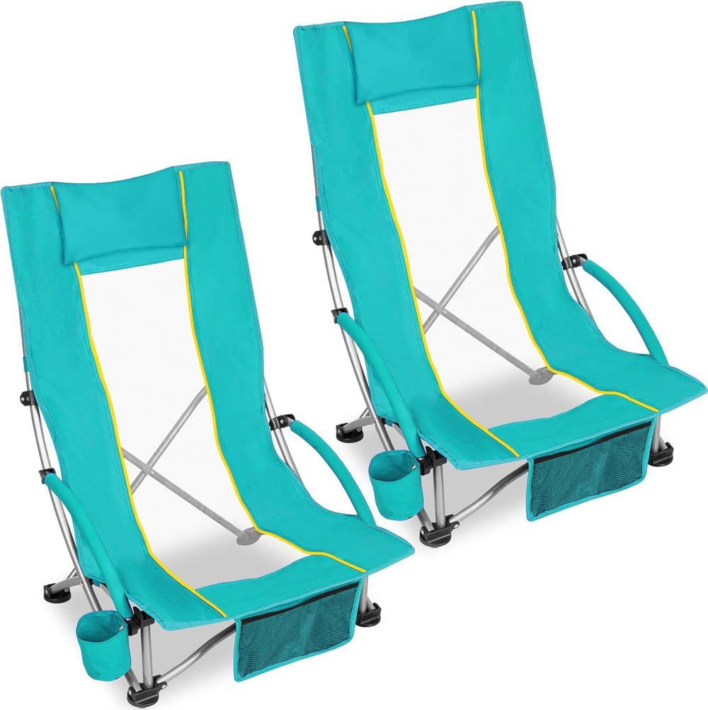 Romswi High Back Beach Chair, Compact Lightweight Low Seat Camping Chair, Fit...