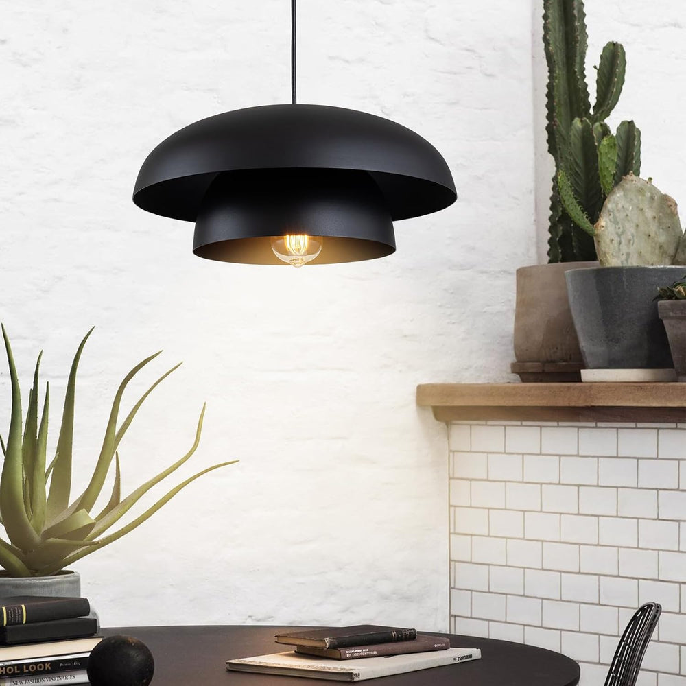 Lingkai 15.7" Black Modern Pendant Light Fixtures, Kitchen Lighting Fixt...