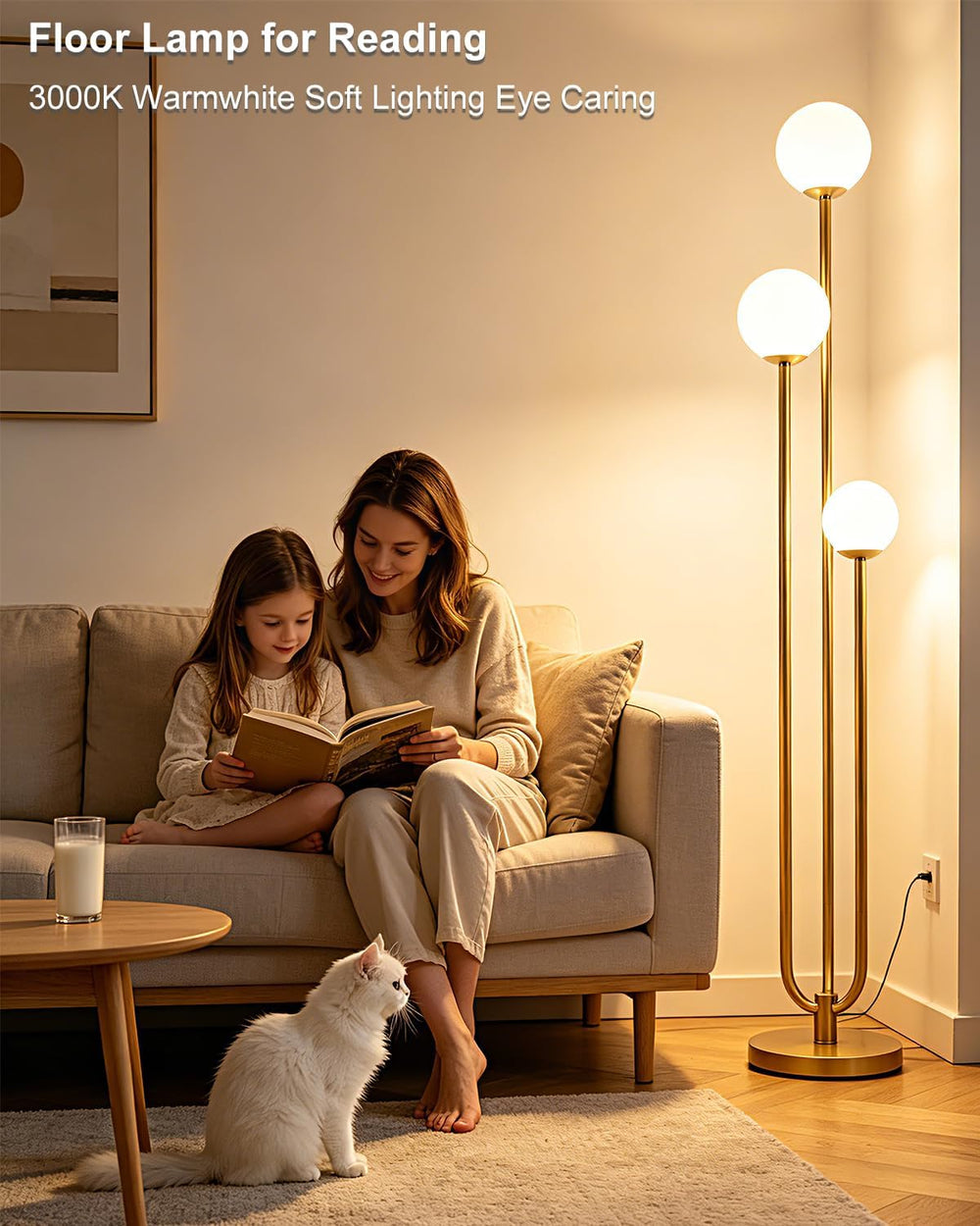 63IN 3-Light Dimmable Floor Lamp, Unique Gold Tall Standing Lamps with 3000K ...