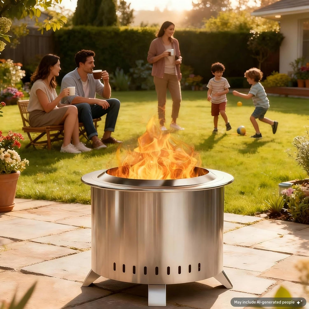 Verdeluxe 22 Inch Smokeless Fire Pit with Ash Pan Outdoor Stainless Steel