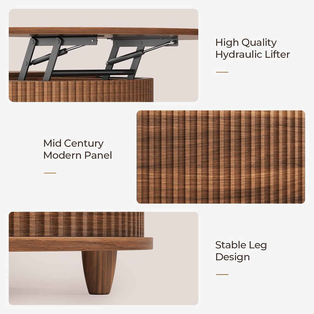 Round Lift Top Coffee Table, 34.6" Modern Coffee Table with 180° Curved ...