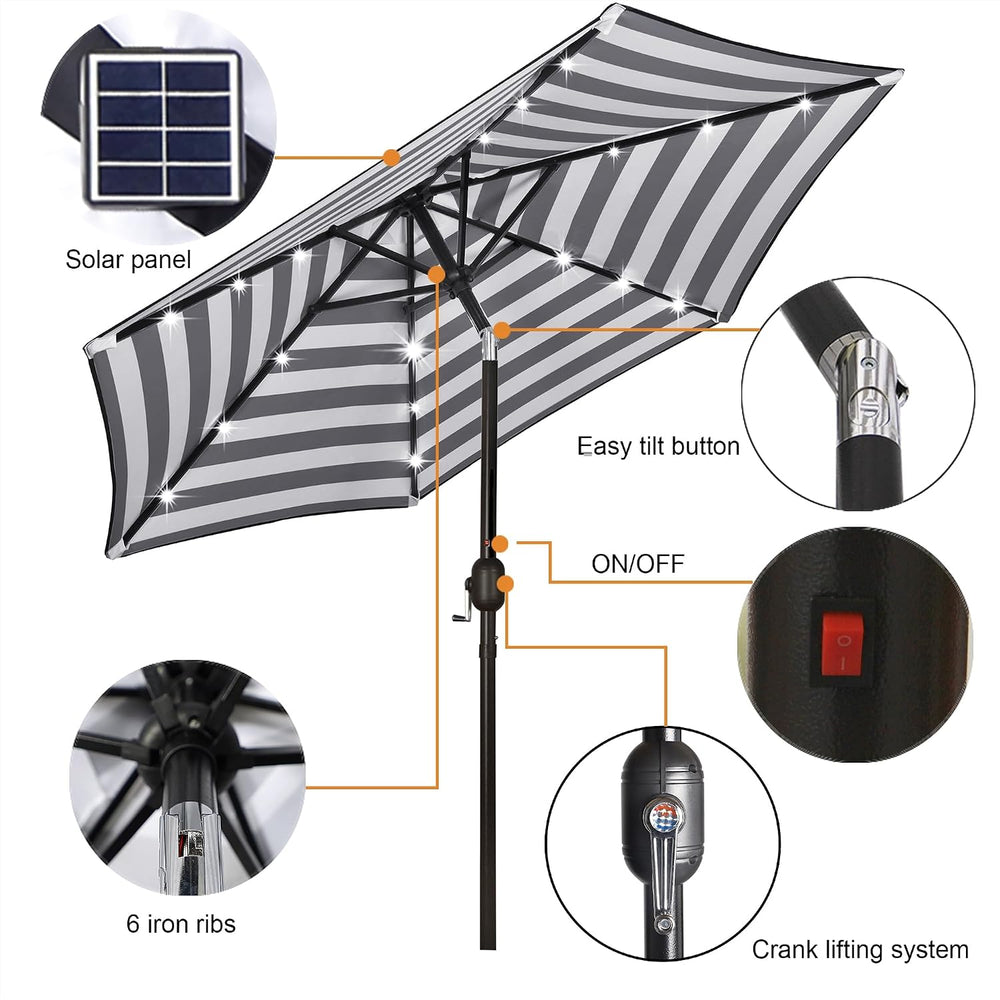 Blissun 7.5 ft Solar Umbrella, 18 LED Lighted Patio Umbrella, Table Market Um...