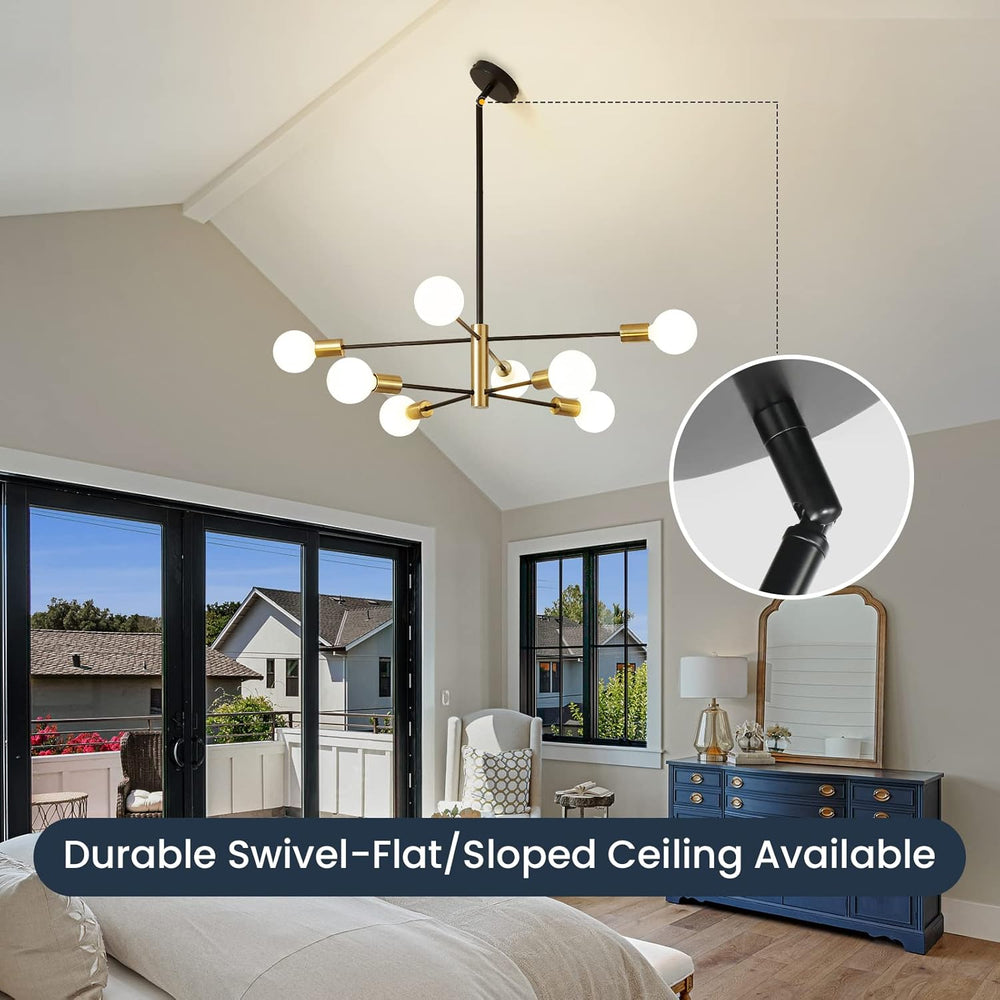 RUIYEY Modern Sputnik Chandeliers Black and Gold Mid Century Chandelier 8-Lig...