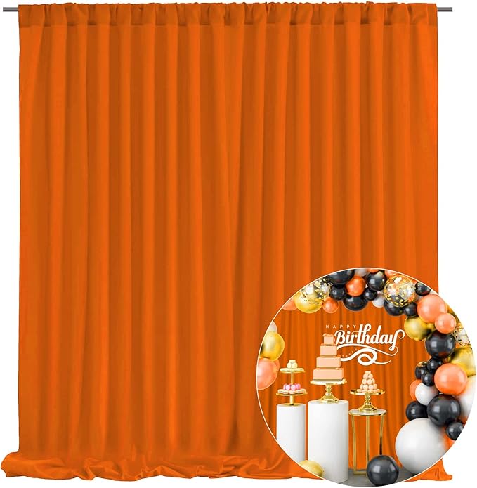 10 x 10 Feet Orange Backdrop Curtain for Partie, Background Curtains for Phot...