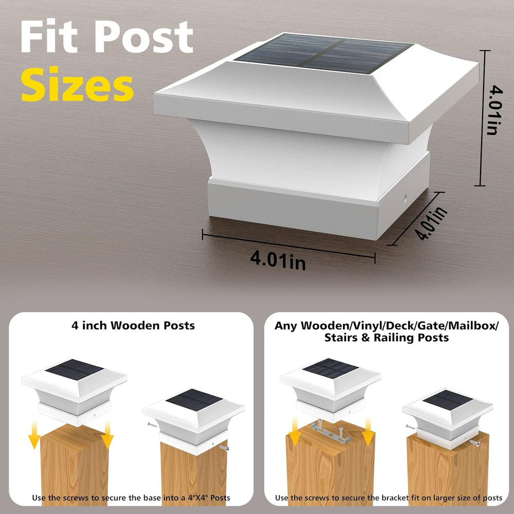 T-SUN 4X4 Solar Post Cap Lights Outdoor Waterproof, White 2 Pack