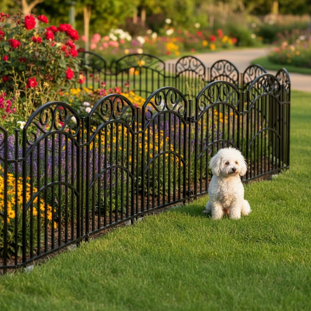 33" H x 27" W Decorative Iron Garden Animal Barrier Fence, 8 Panels...