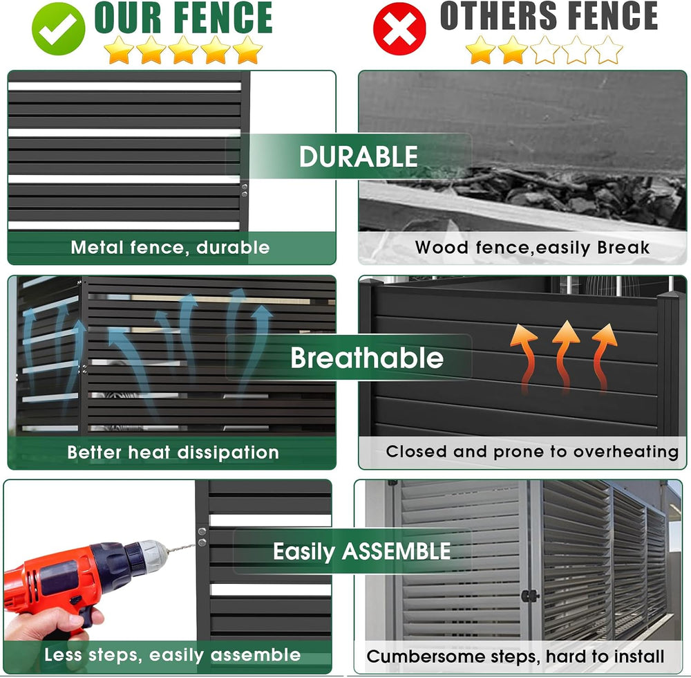3 Panels Metal Air Conditioner Fence, 42" H x 38" W Privacy Fence P...