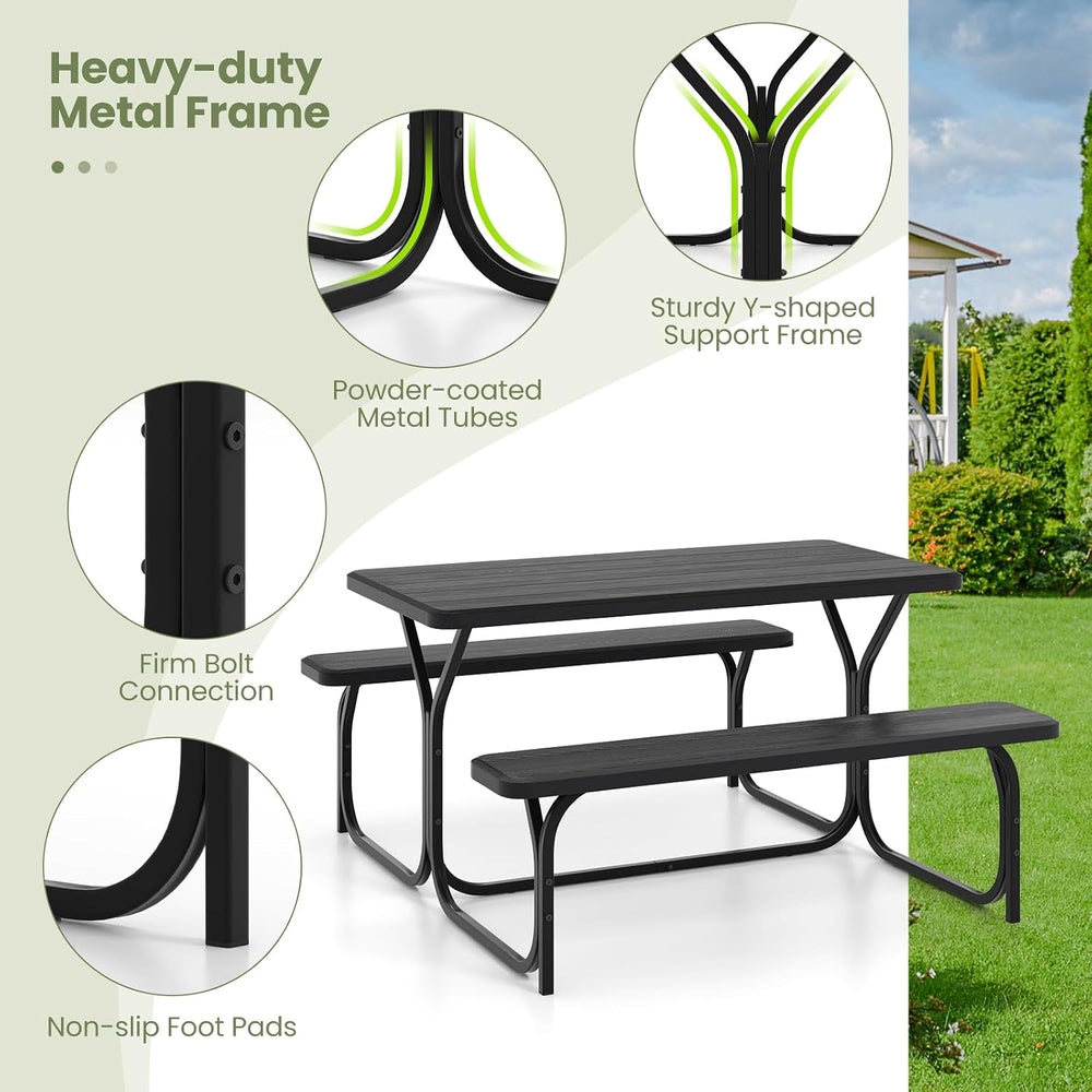 S AFSTAR Picnic Table, 59” Plastic Picnic Table with Benches, Steel Frame &am...