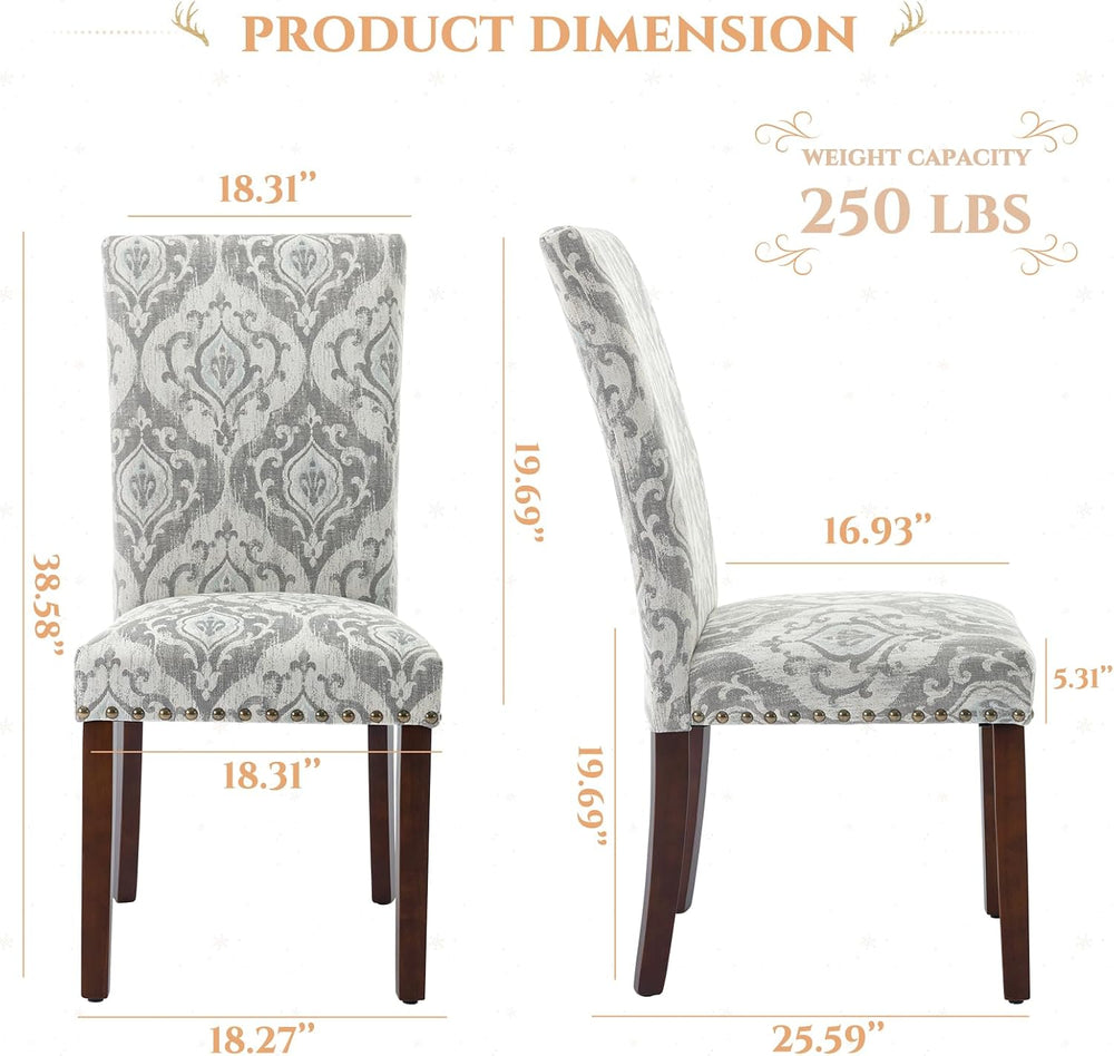 Parsons Dining Chairs Set of 2, Upholstered Nailhead Dining Room Kitchen Side...