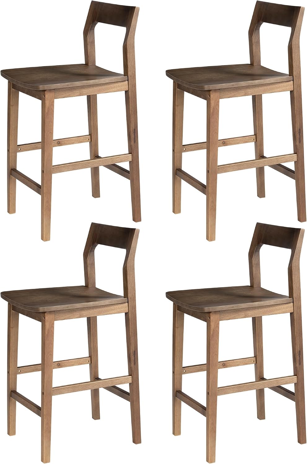 Wood Barstools Set of 4, Counter Height Bar Stools Armless Farmhouse Wooden B...