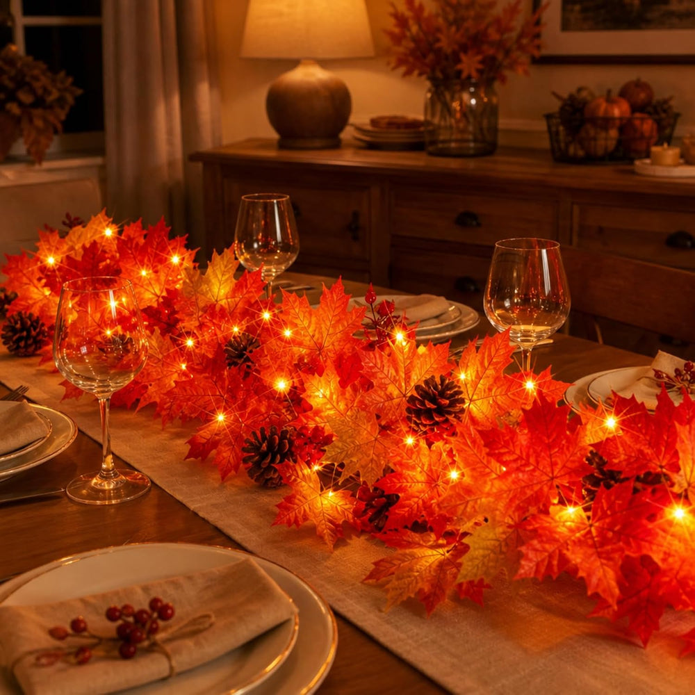 Fall Decorations Lighted Fall Garland with Pinecones and Berries, 9FT 50 Inca...