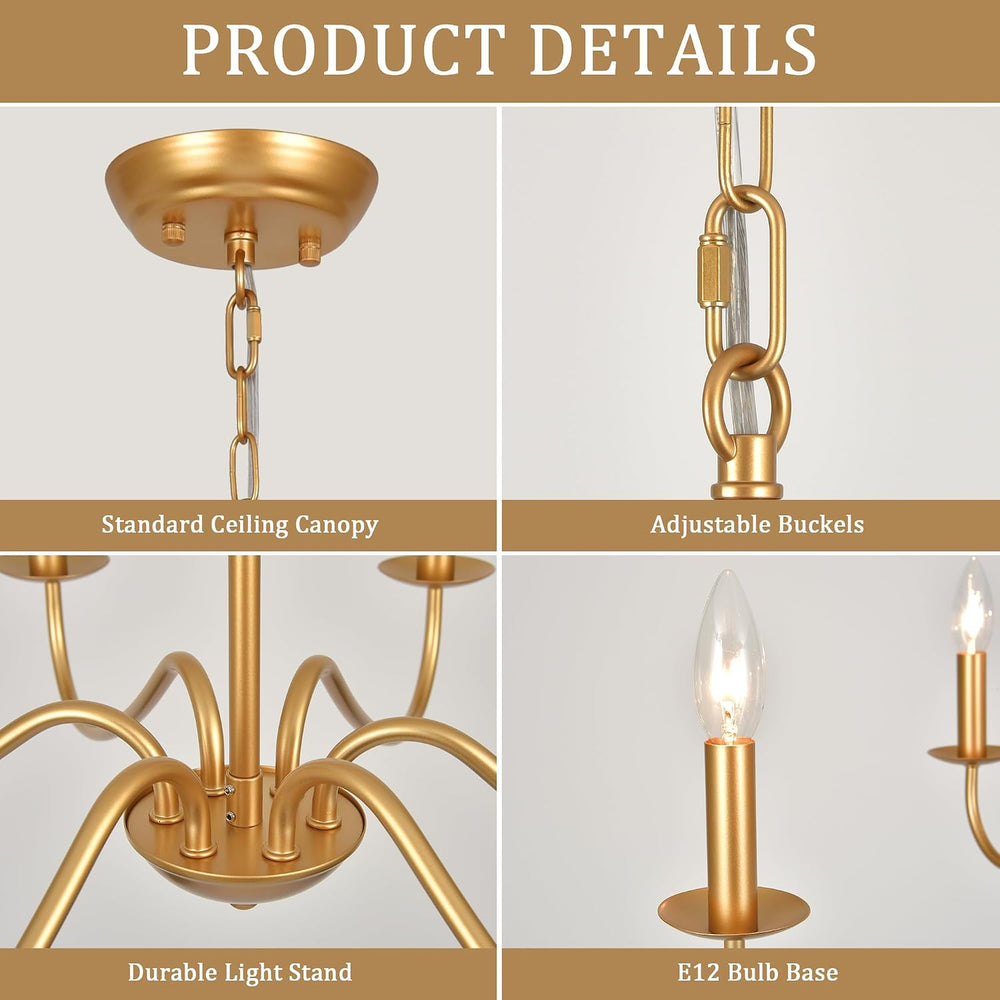 6-Light Gold Chandelier, Modern Farmhouse Chandeliers for Dining Room Light F...