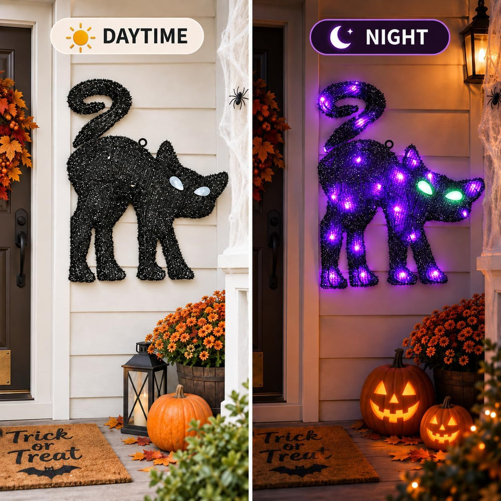 Lighted Hanging Black Cat Halloween Decorations Outdoor Indoor, Large Spooky ...