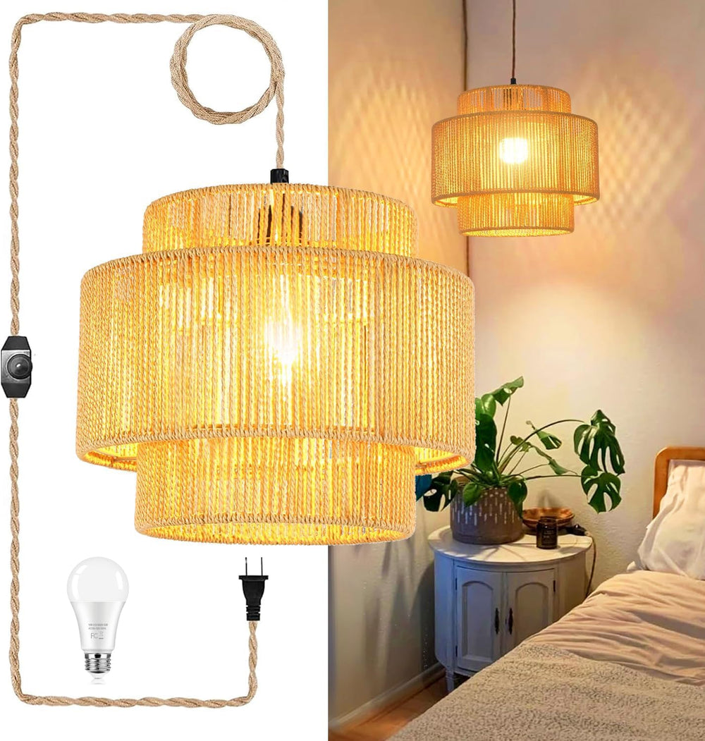 QIYIZM Plug in Pendant Light Hanging Lights with Plug in Cord Hanging Lamp Bo...