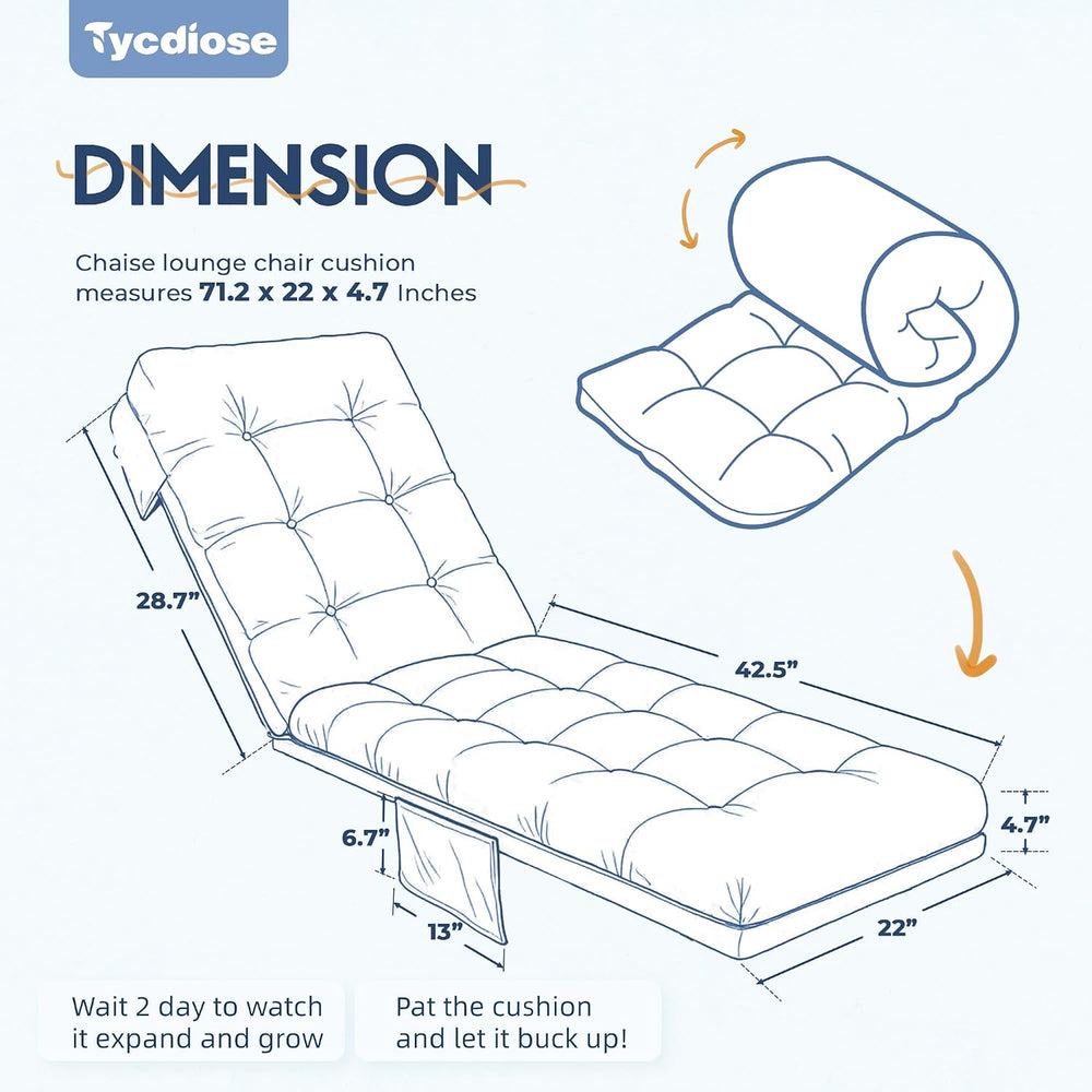 Outdoor Lounge Chair Cushion, Waterproof Replacement Chaise Lounge Cushions f...