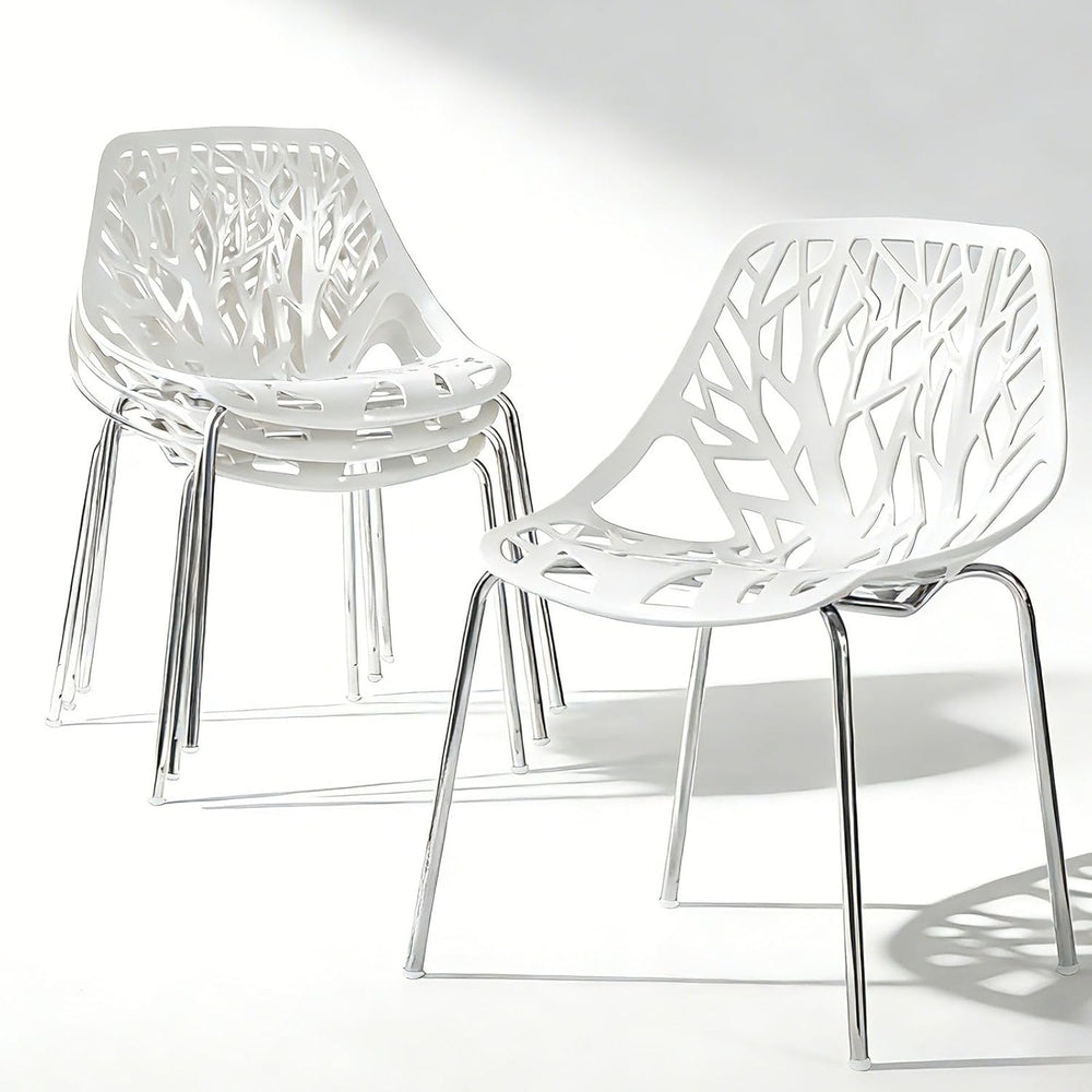Karl home Stackable Dining Chairs Set of 4, 3-Step Assembly, 350LBS, White