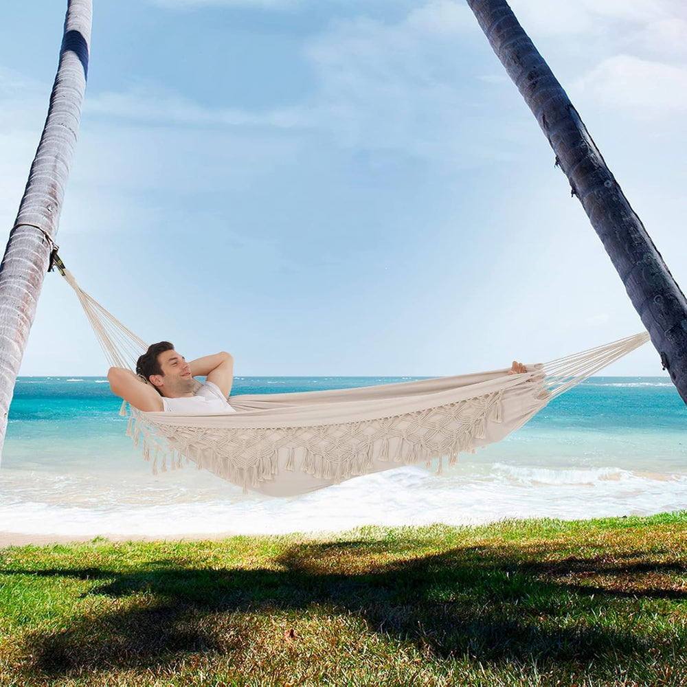 Hammock Hanging Swing Double Max 500lbs Macrame for Indoor Outdoor Patio Yard...