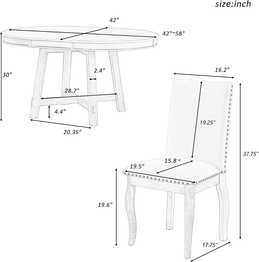 Merax Farmhouse Dining Table Set - 5-Piece Wood Round Extendable Table and 4 ...