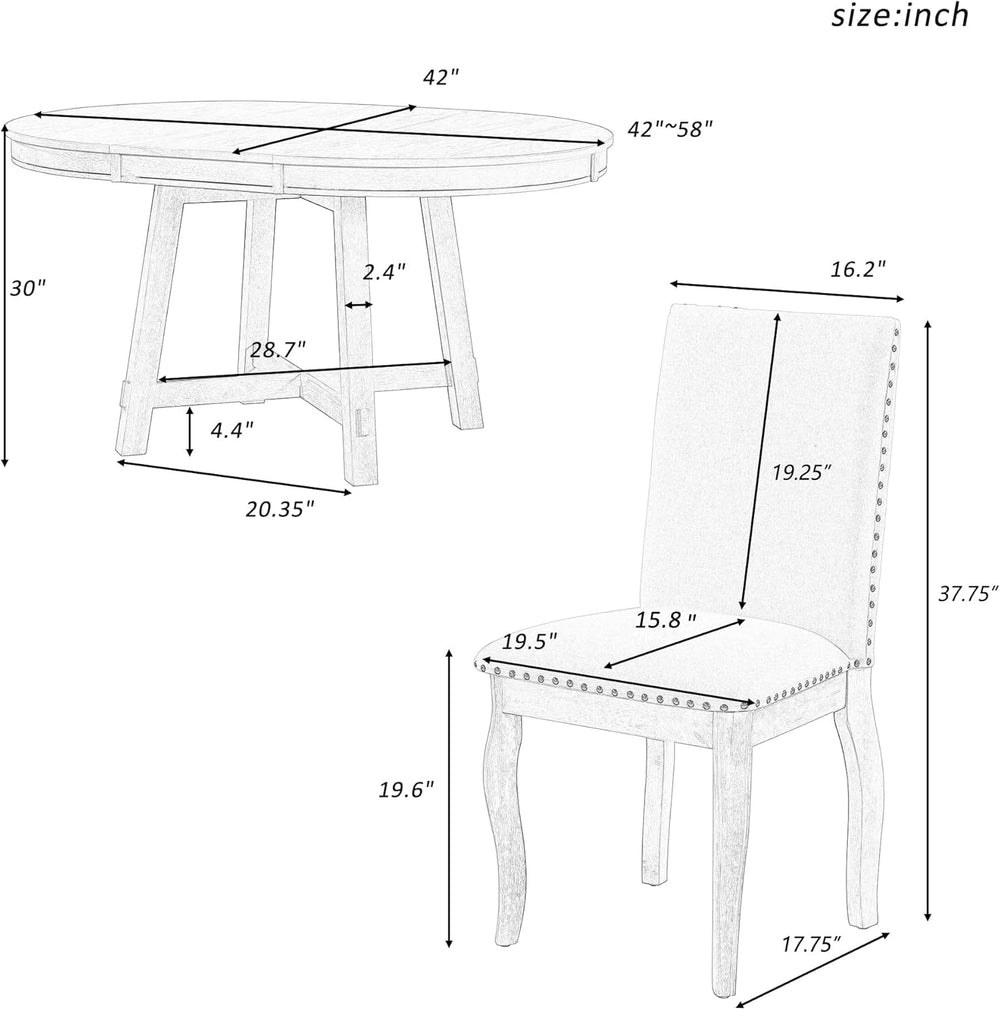 Harper & Bright Designs 5-Piece Farmhouse Extendable Round Dining Table a...