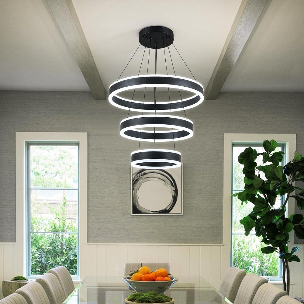 O'NEELDY Modern LED Chandeliers Adjustable Hanging Black Pendant Light Fi...