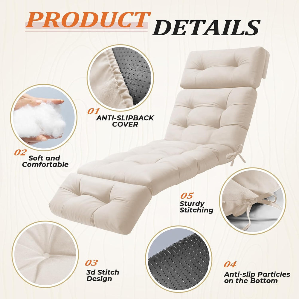 Chaise Lounge Cushion Outdoor, 74.4" x 22" Waterproof Patio Lounge ...