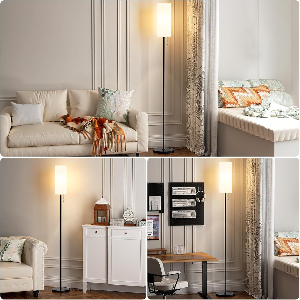 Ambimall Floor Lamp with Bulb & Lampshade & Chain Switch Set of 2, White