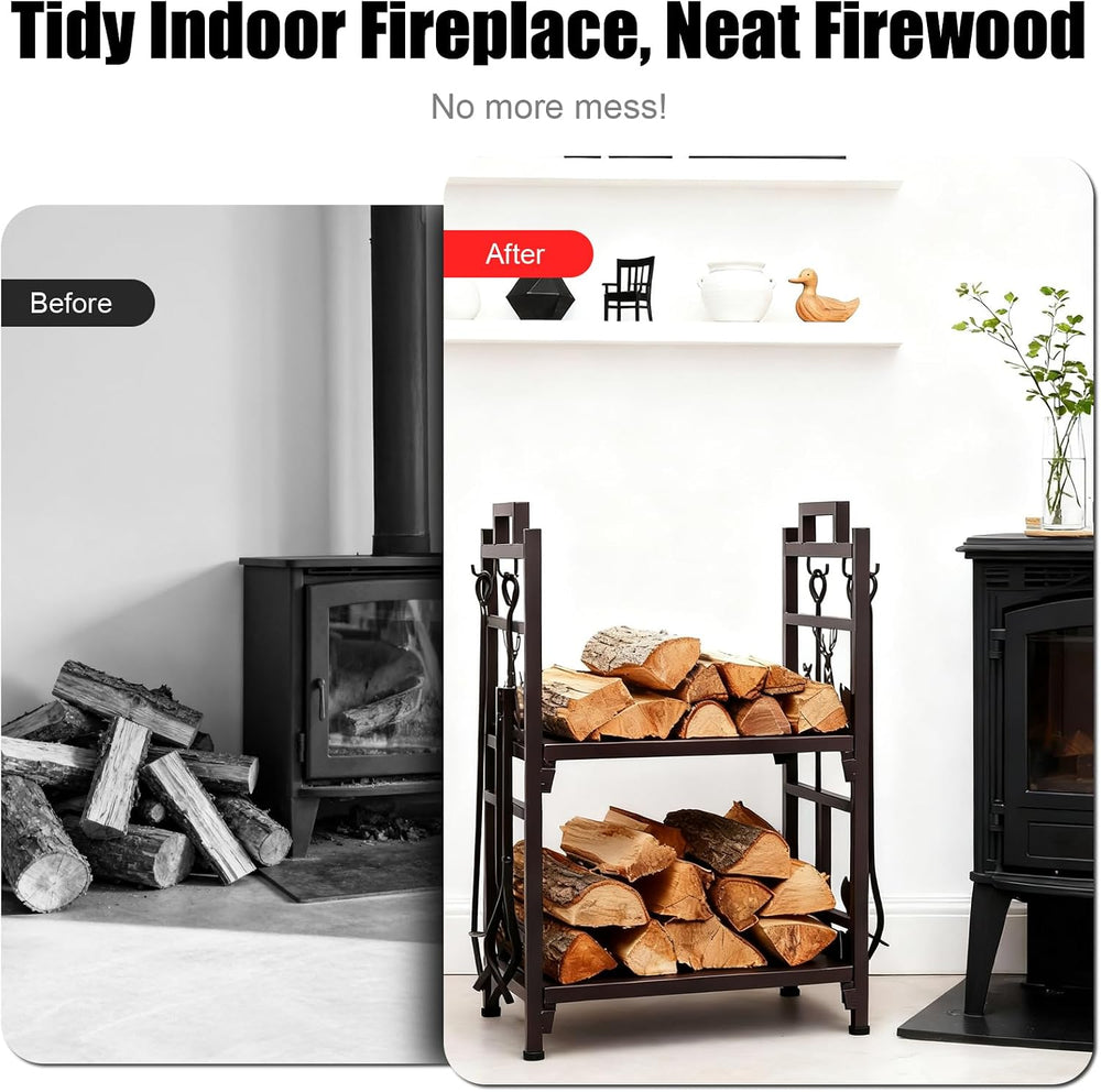 Outvita 2 Tier Firewood Log Rack, Iron Lumber Storage Holder, Wood Pile Stack...
