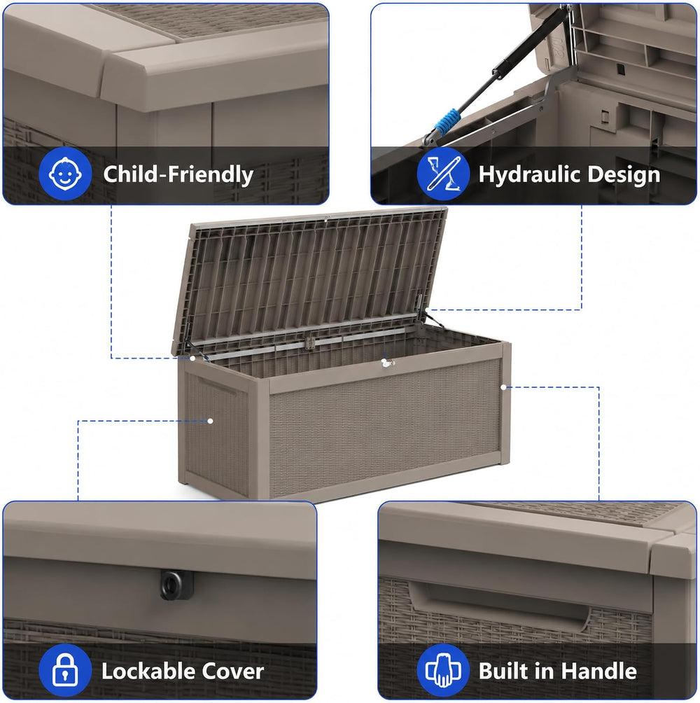 320 Gallon Outdoor Storage Box Resin Deck Box All Weather Waterproof Large Lo...
