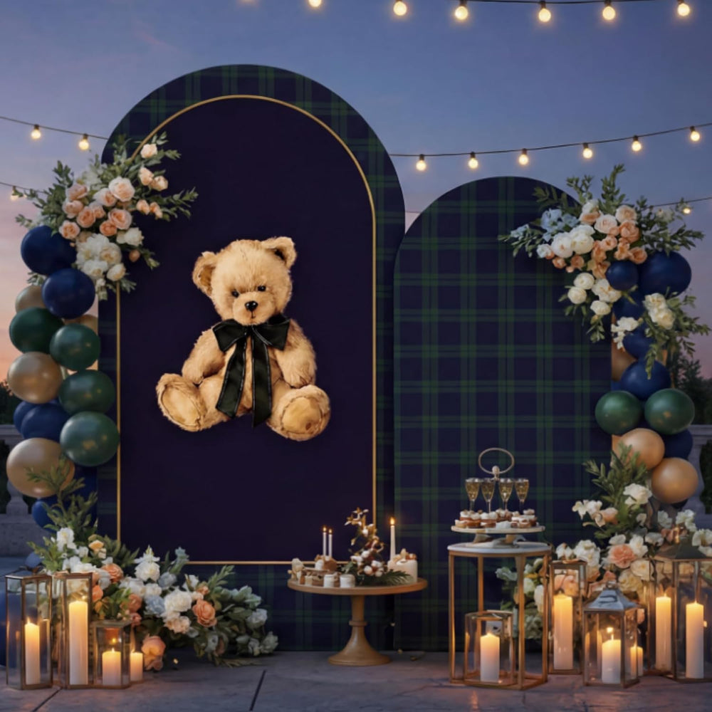 Moukeren Tartan Plaid Teddy Bear Arch Backdrop Cover 6ft and 7.2ft