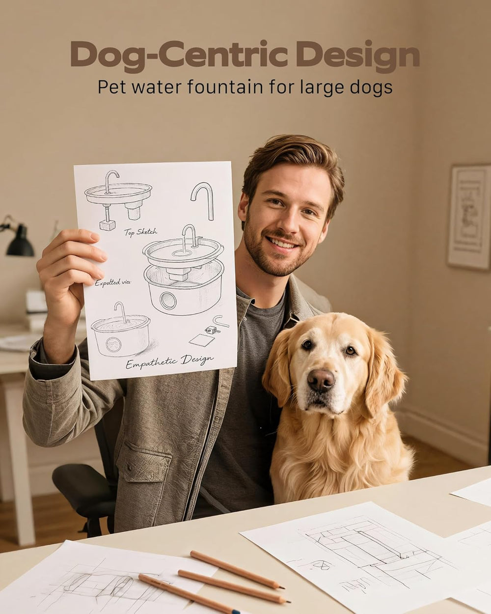 Dog Water Fountain for Large Dogs: Stainless Steel Dog Fountain Water Bowl
