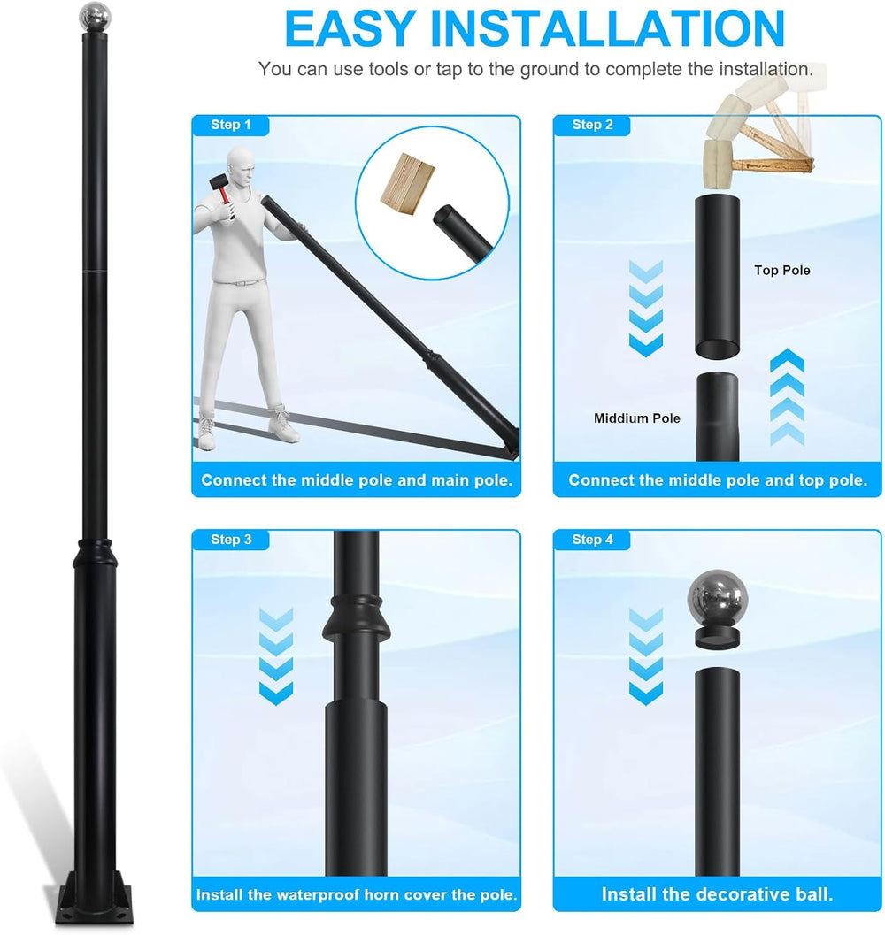Street Light Pole 13ft Tall, Black Outdoor Galvanized Heavy-duty Metal Solar ...