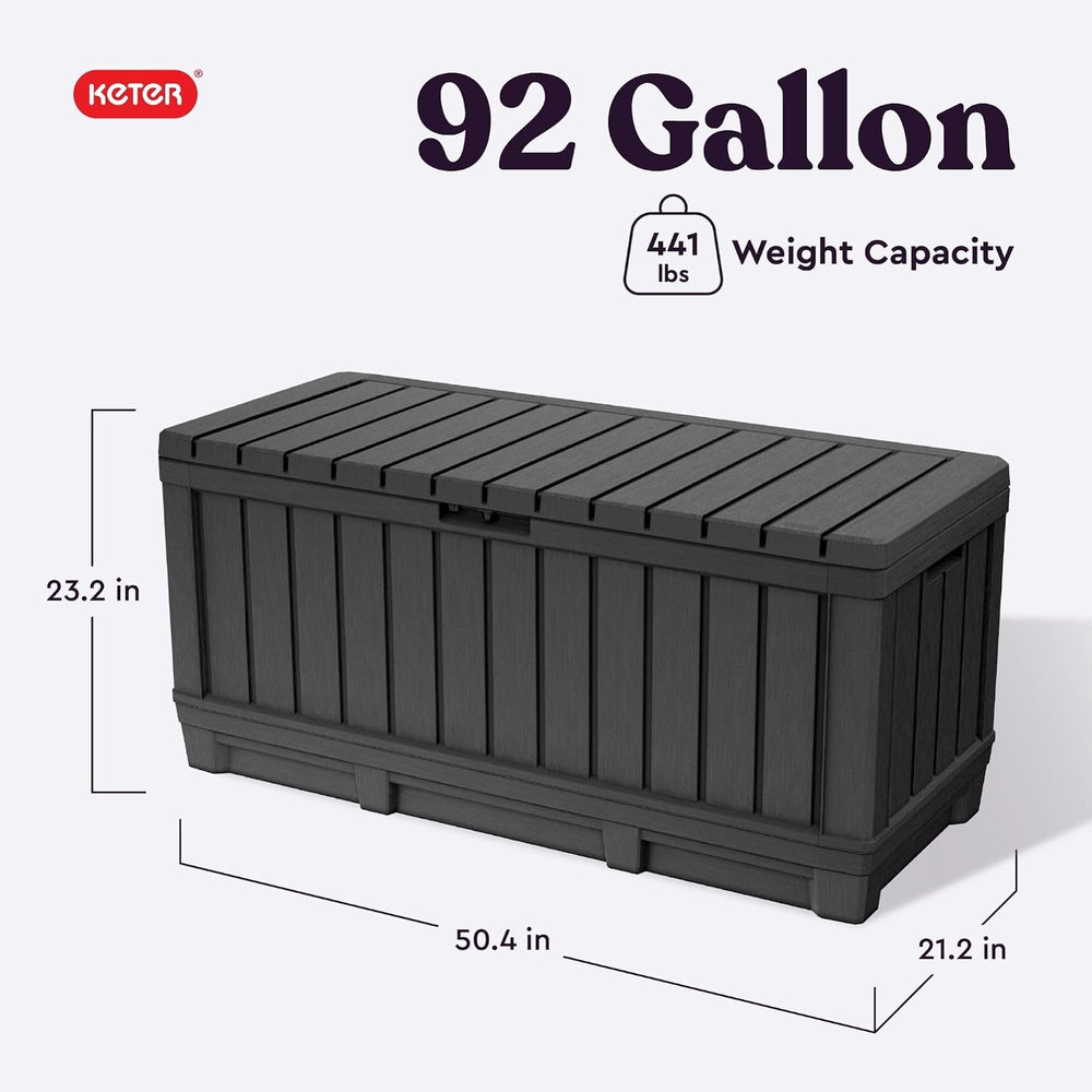 Keter Kentwood 92 Gal Outdoor Storage Box for Patio and Pool Accessories