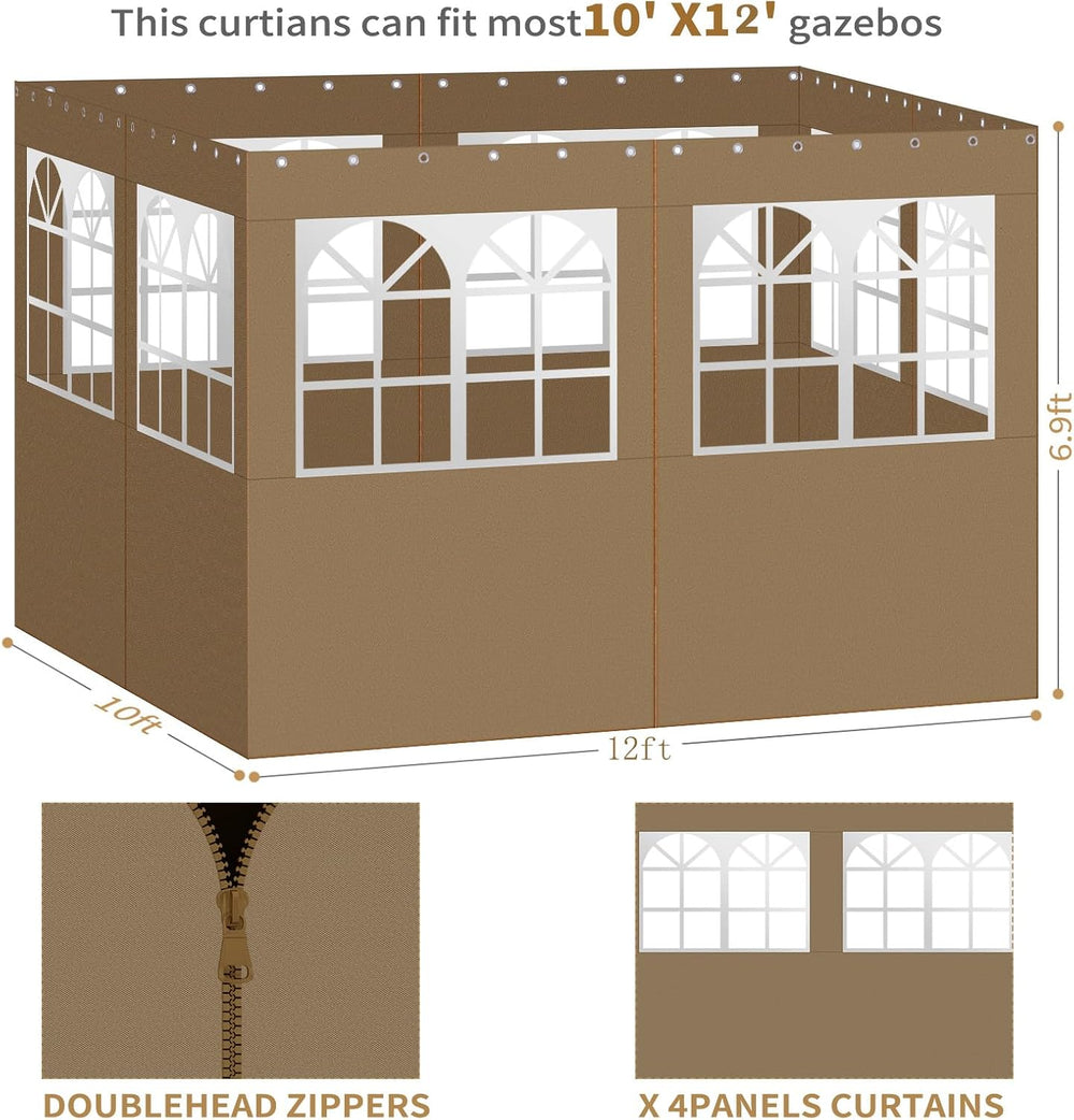 Gazebo Privacy Curtains 10' x 12' with PVC Windows, 4-Panels Side Wal...