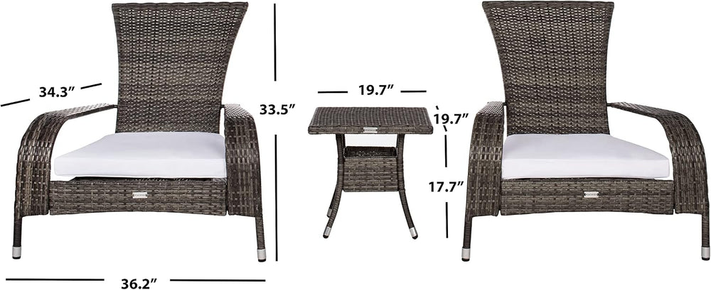 SAFAVIEH Outdoor - Edna 3-Piece Lounge Set - Grey Brown & White - Steel F...