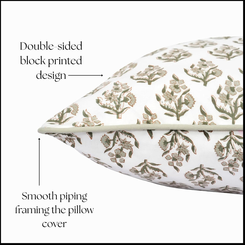 Set of 2 Pillow Covers 20x20 inches Floral Pillow Covers Green Farmhouse Pill...