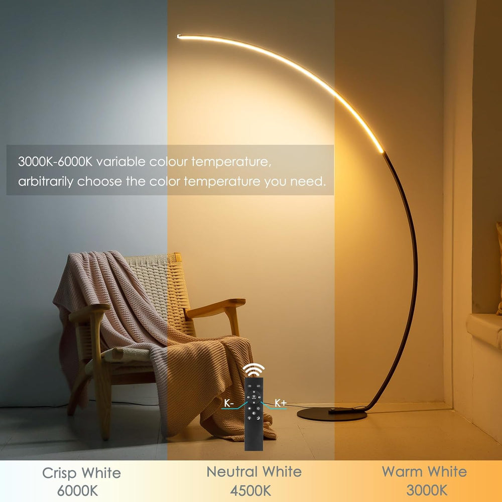 NUÜR 67" Black and Gold Arc Floor Lamp, Modern LED Standing Lamp