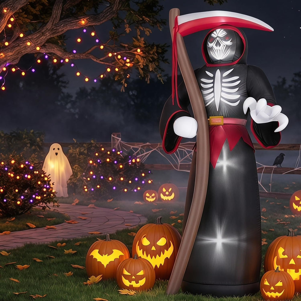8FT Halloween Inflatables Outdoor, Giant Grim Reaper Blow Up Yard Decor