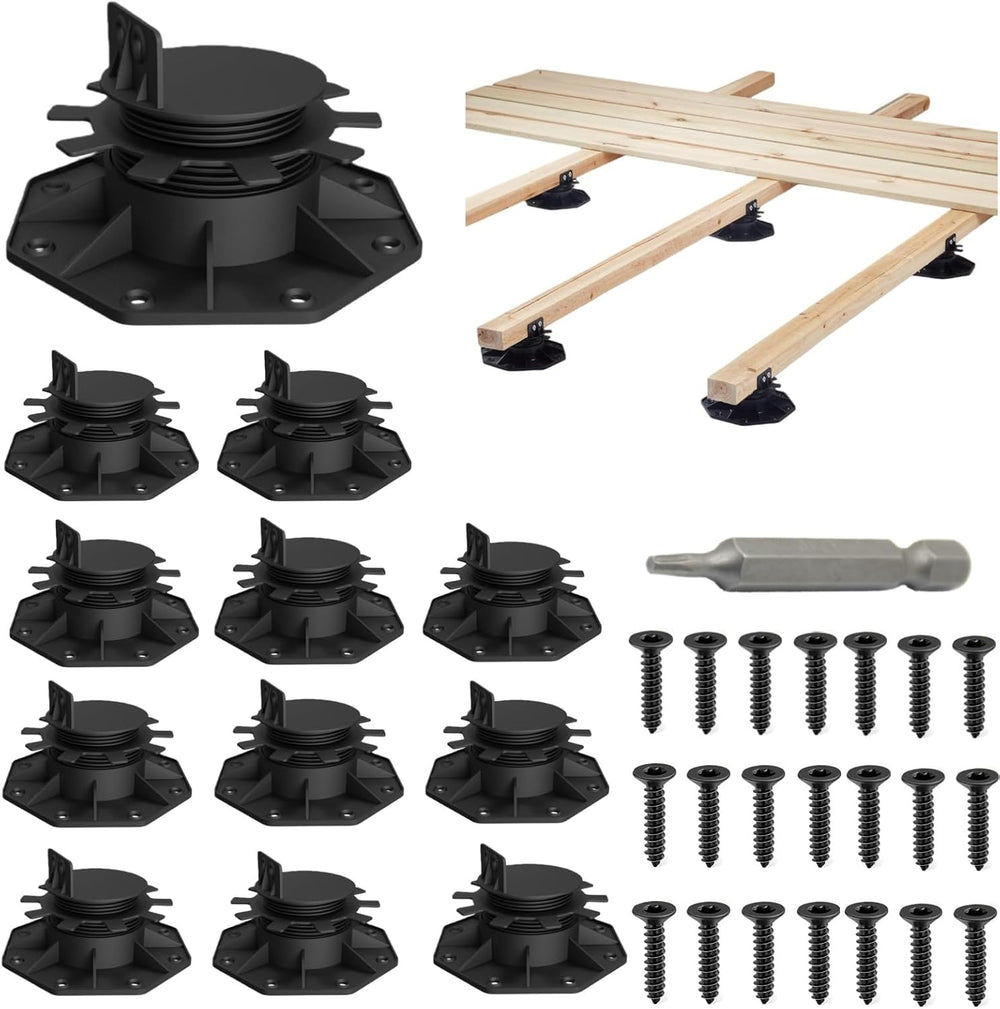 Deckit 12-Pack Adjustable Deck Support Pedestals, 1.18"–2.36" (30–6...