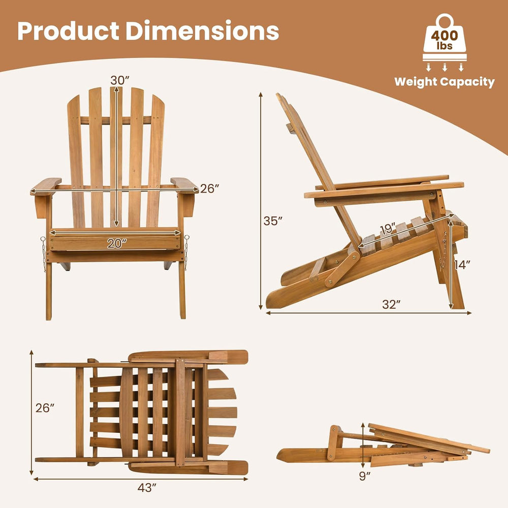 Tangkula Folding Acacia Wood Adirondack Chair, 400 LBS, 1 Pack