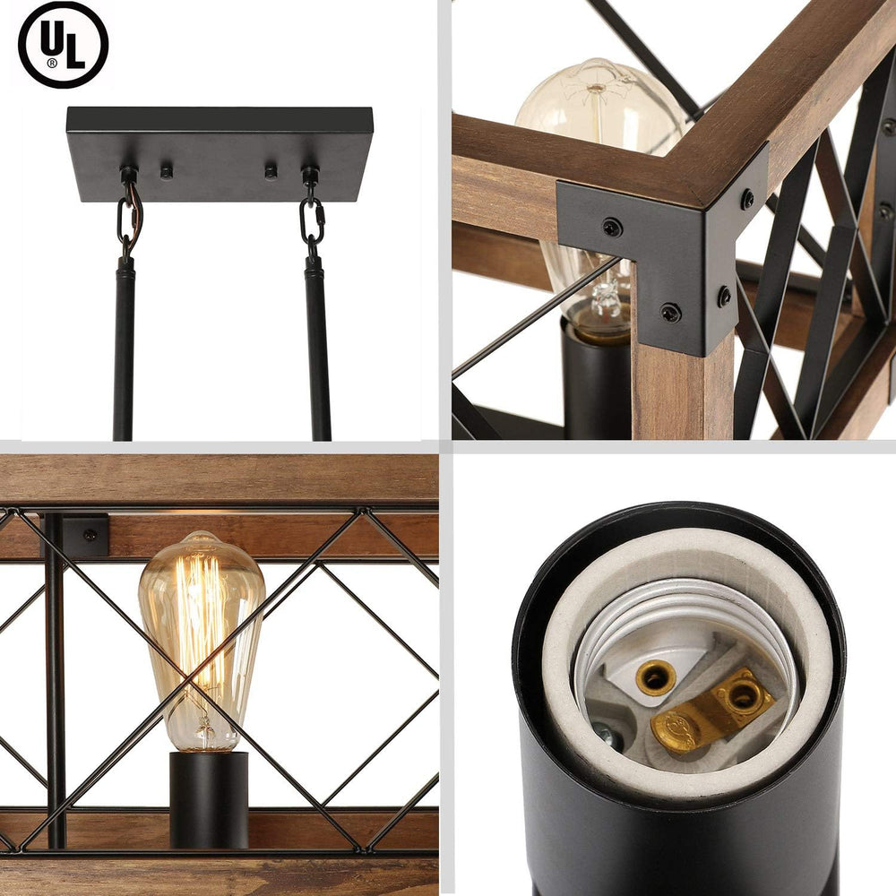 Giluta Rectangle Wood Chandelier Farmhouse Style Dining Room Kitchen Lighting...