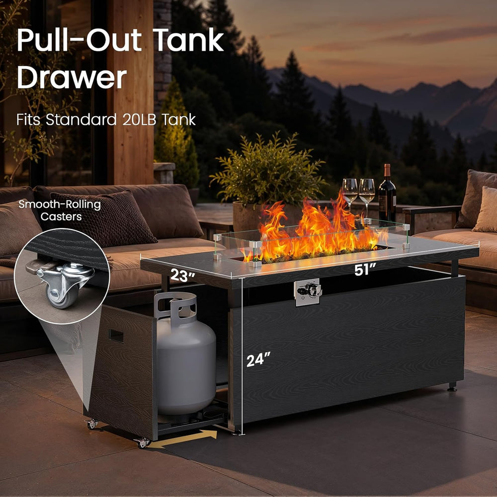 Ciays 51" 4-in-1 Propane Fire Pit Table, 60000 BTU with Glass Wind Guard