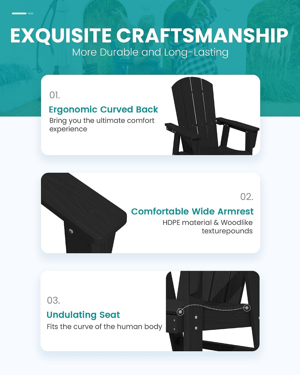 SERWALL 5-Piece Patio Dining Set, 45" Table & 4 Adirondack Chairs, B...