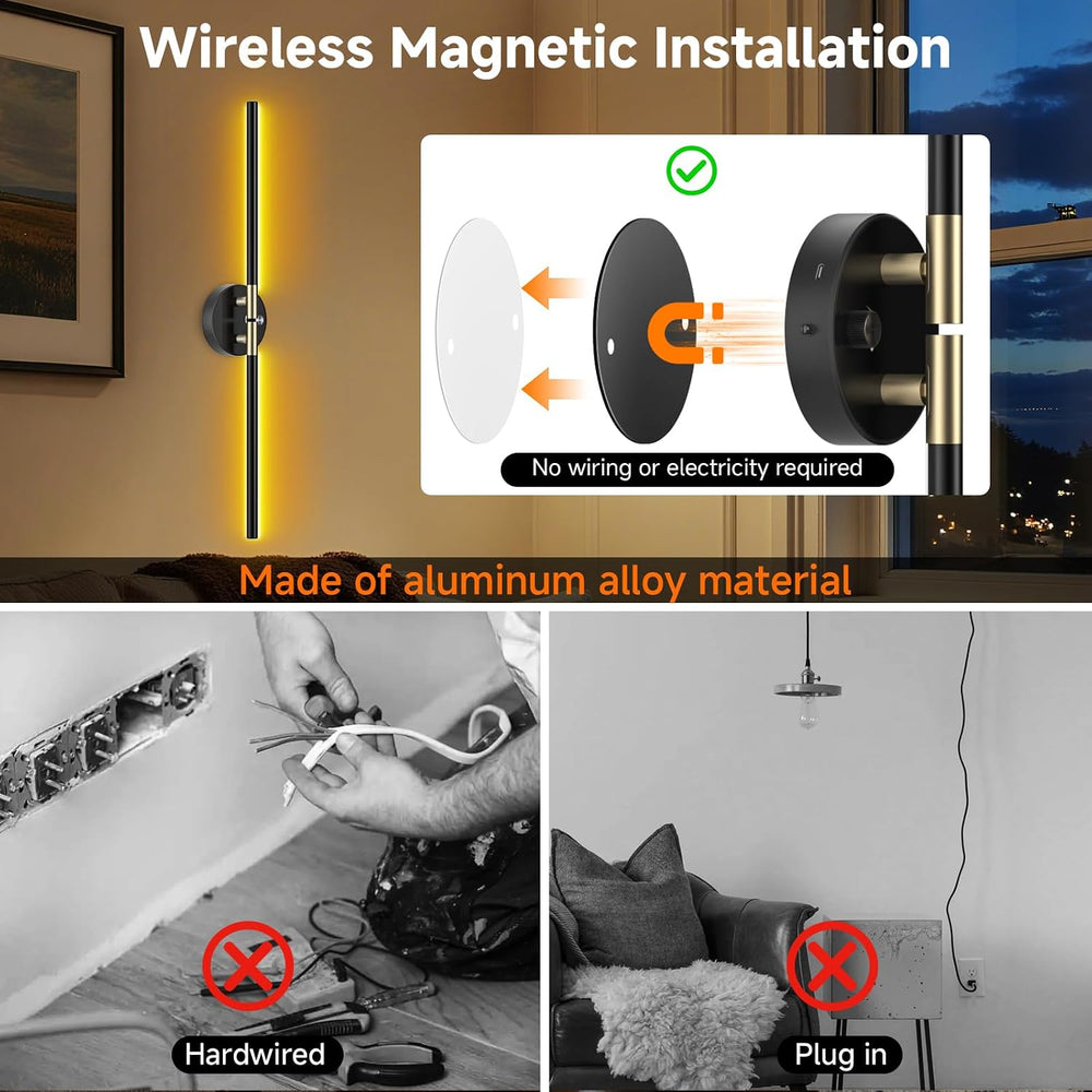 Battery Operated Wall Sconce with 360°DIY Independently Rotate Lamp,Wireless ...