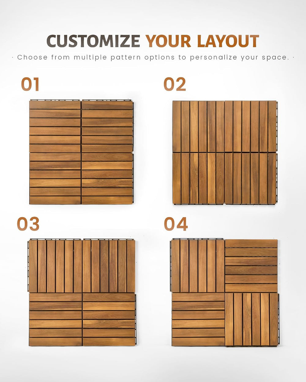 Upolana 9 PCS Interlocking Deck Tiles 12" x 12", 6 Slats Outdoor Fl...