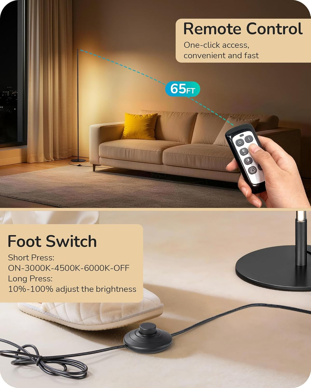EDISHINE 59.8" Floor Lamp with Remote & 3 Height Settings, Dimmable ...
