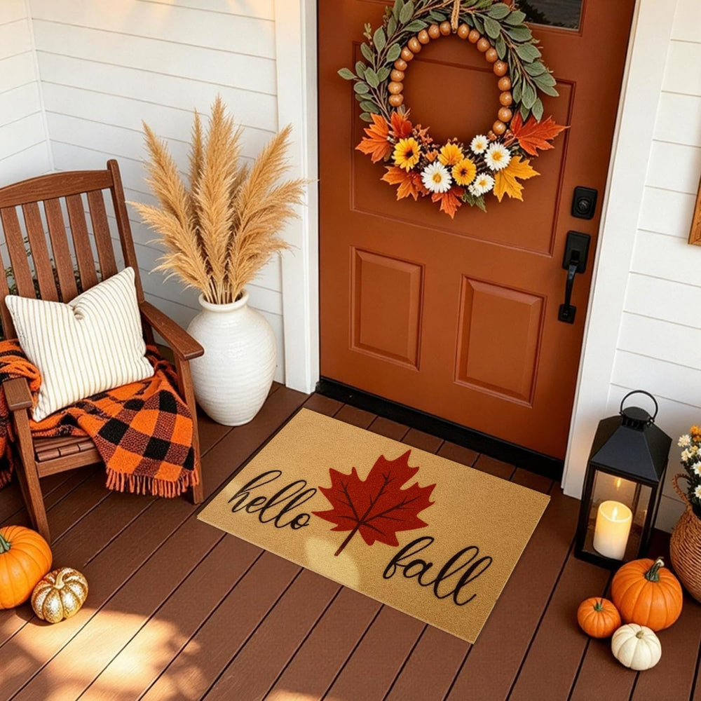 Hello Fall Door Mat, Non Slip Front Welcome Mat Outdoor Indoor 24x36