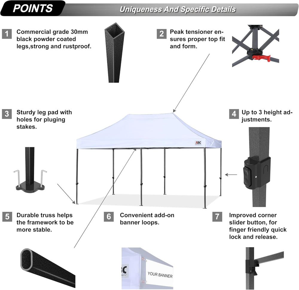 ABCCANOPY Patio Pop Up Canopy Tent 10x20 Commercial-Series(White)